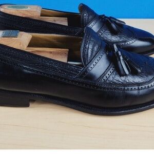 Johnston‎ & Murphy Domani Men's 10.5 Black Leather Dress Slip On Tassel Loafers